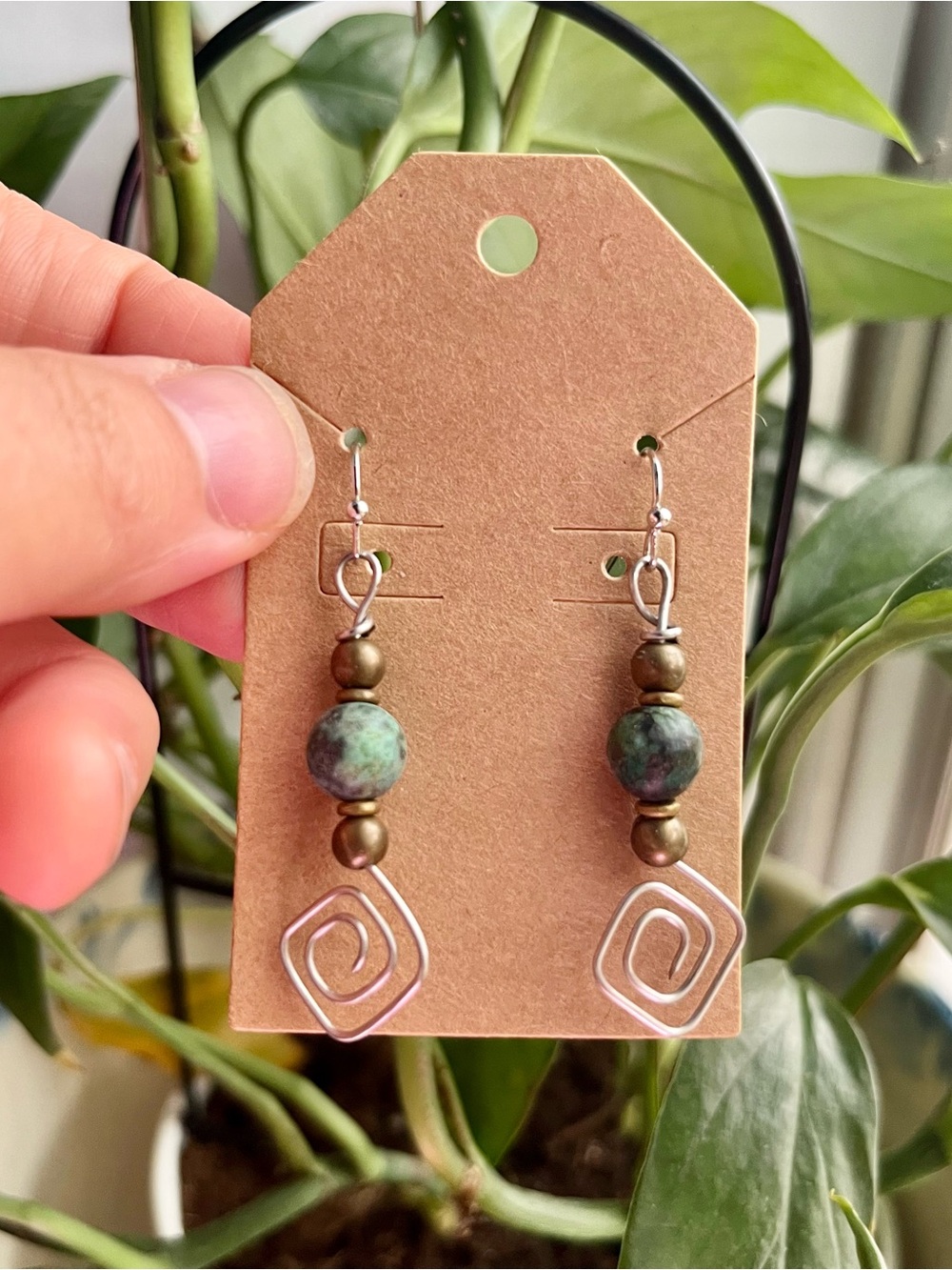 Handmade Wire Wrapped African Turquoise Gemstone Earrings